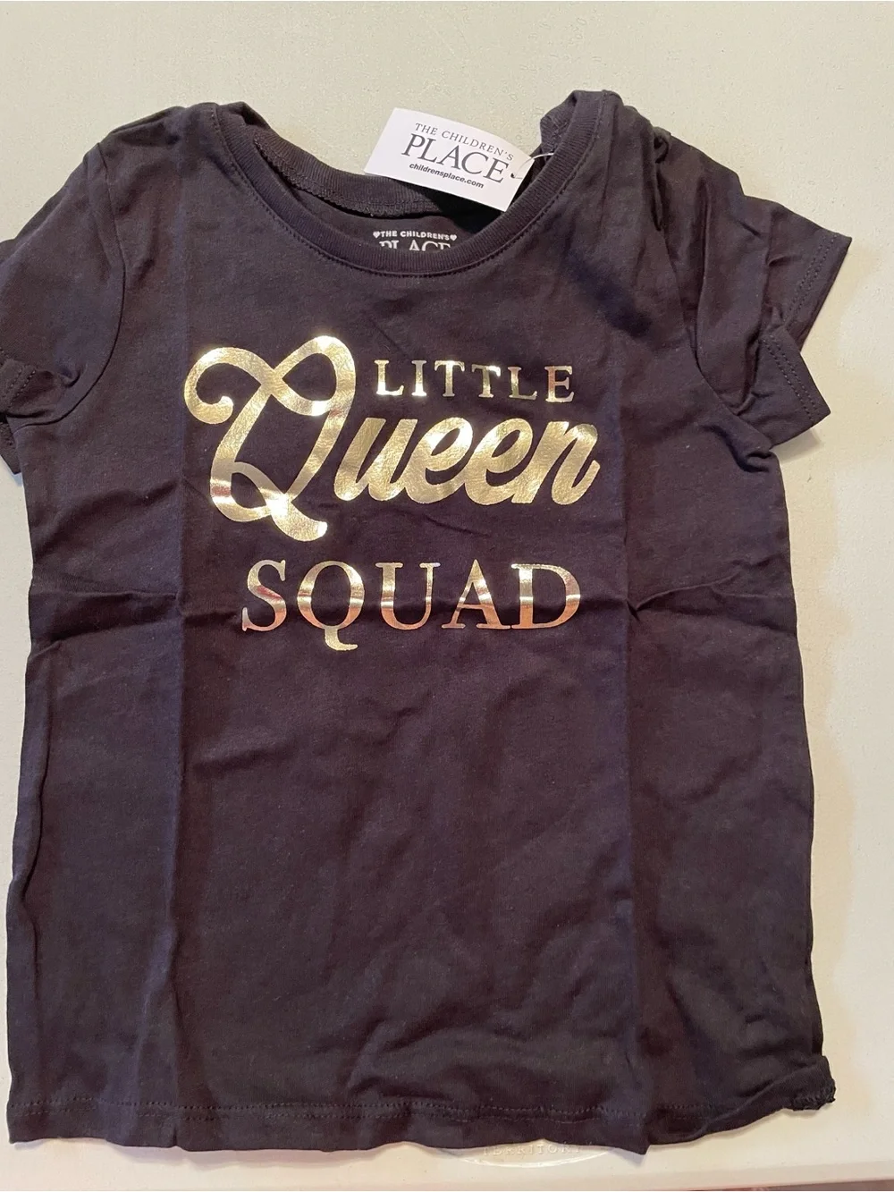The Children's Place Black Tee with Gold 'Little Queen Squad' Graphic NWT 5t